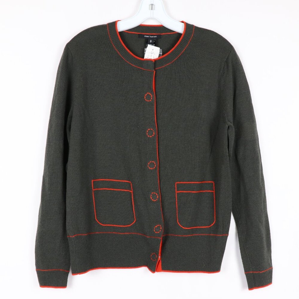 Pink Tartan Size Small Wool Cardigan Olive/Gray